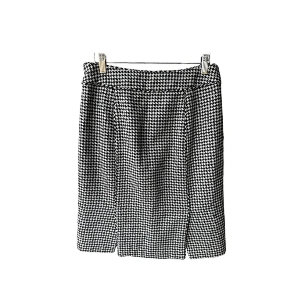 Banana Republic Skirt Black White Houndstooth Wool Blend Pencil Lined Business 6